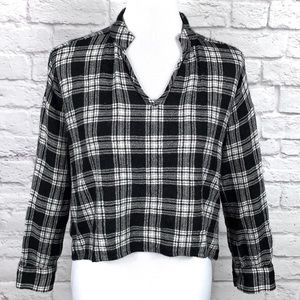 MADEWELL M flannel black plaid crop top shirt